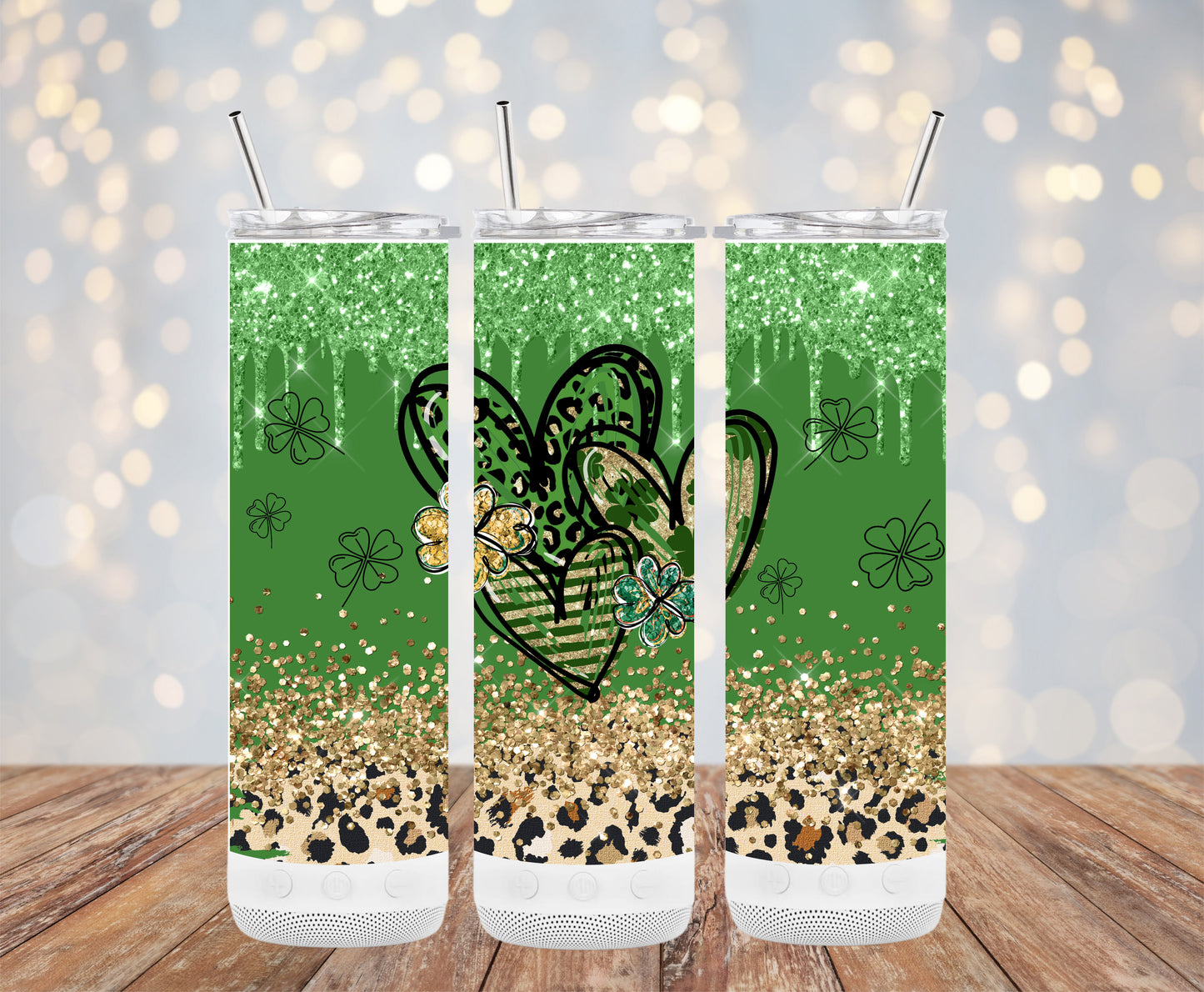 Gold Glitter Hearts Leopard (St. Patrick's Tumbler)