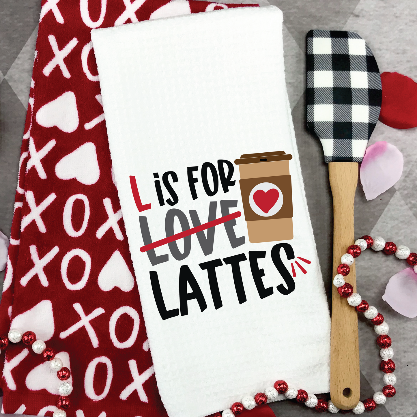 L is for lattes Dish Towel