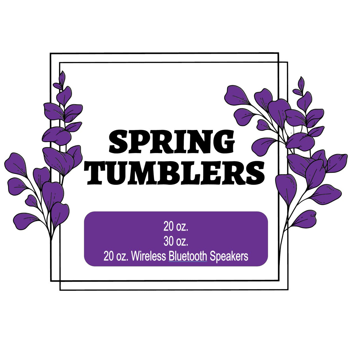 Spring sublimation Tumblers collection featuring 20 oz and 30 oz sizes with purple floral design accents