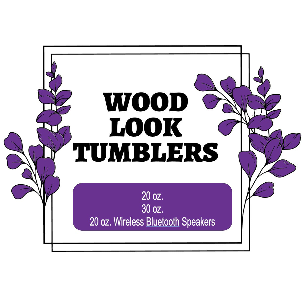 Wood look sublimation tumbler collection available in 20 oz and 30 oz sizes with wireless Bluetooth speaker option