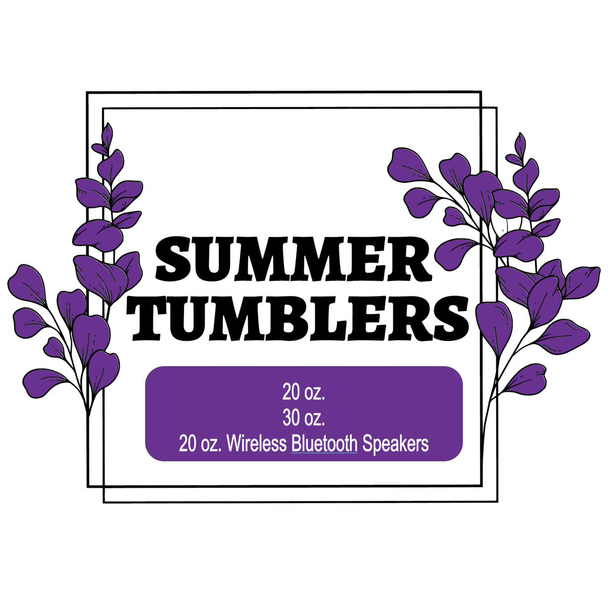 Colorful summer sublimation tumblers design featuring various sizes and Bluetooth speakers