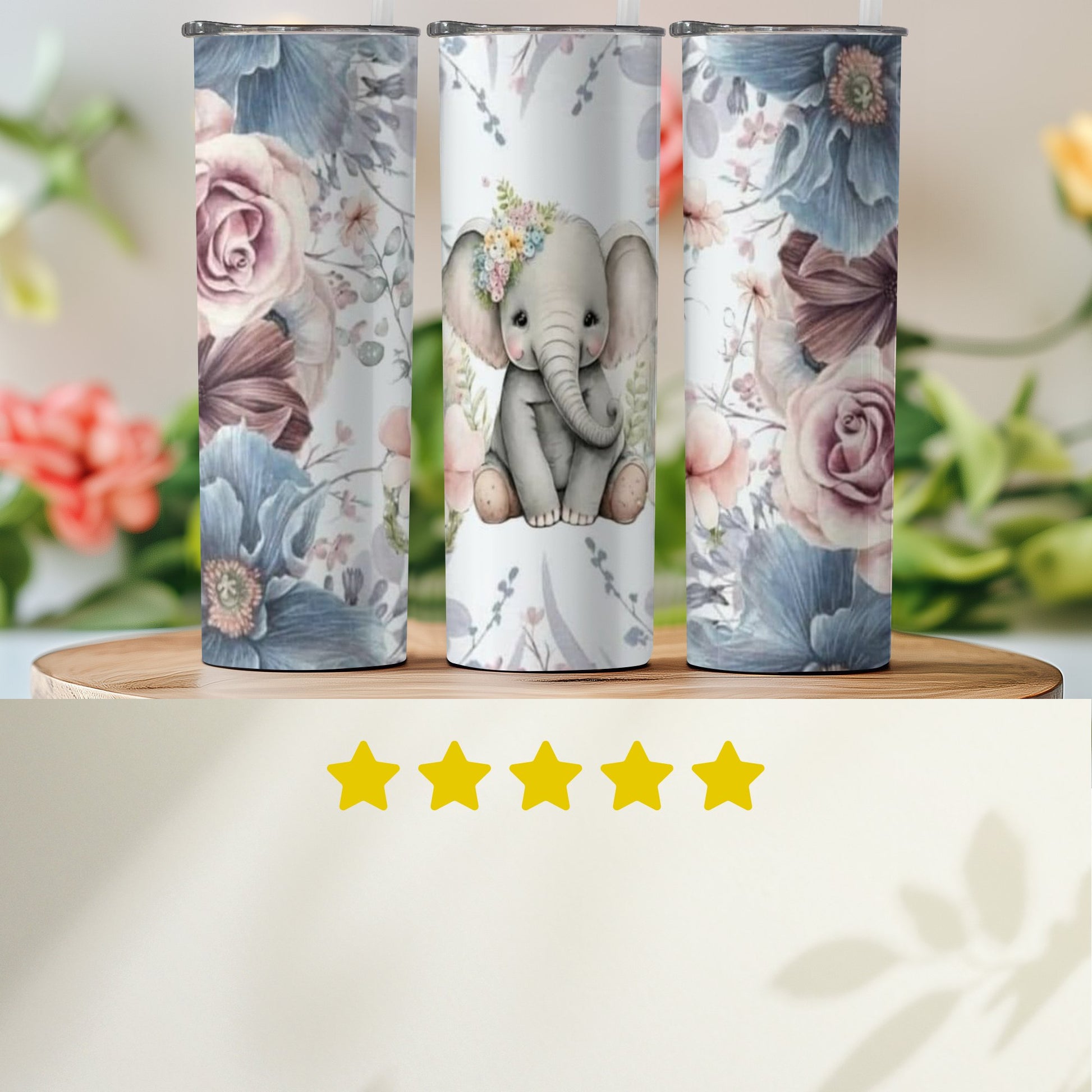 Beautiful Floral and Elephant Print Tumbler product type