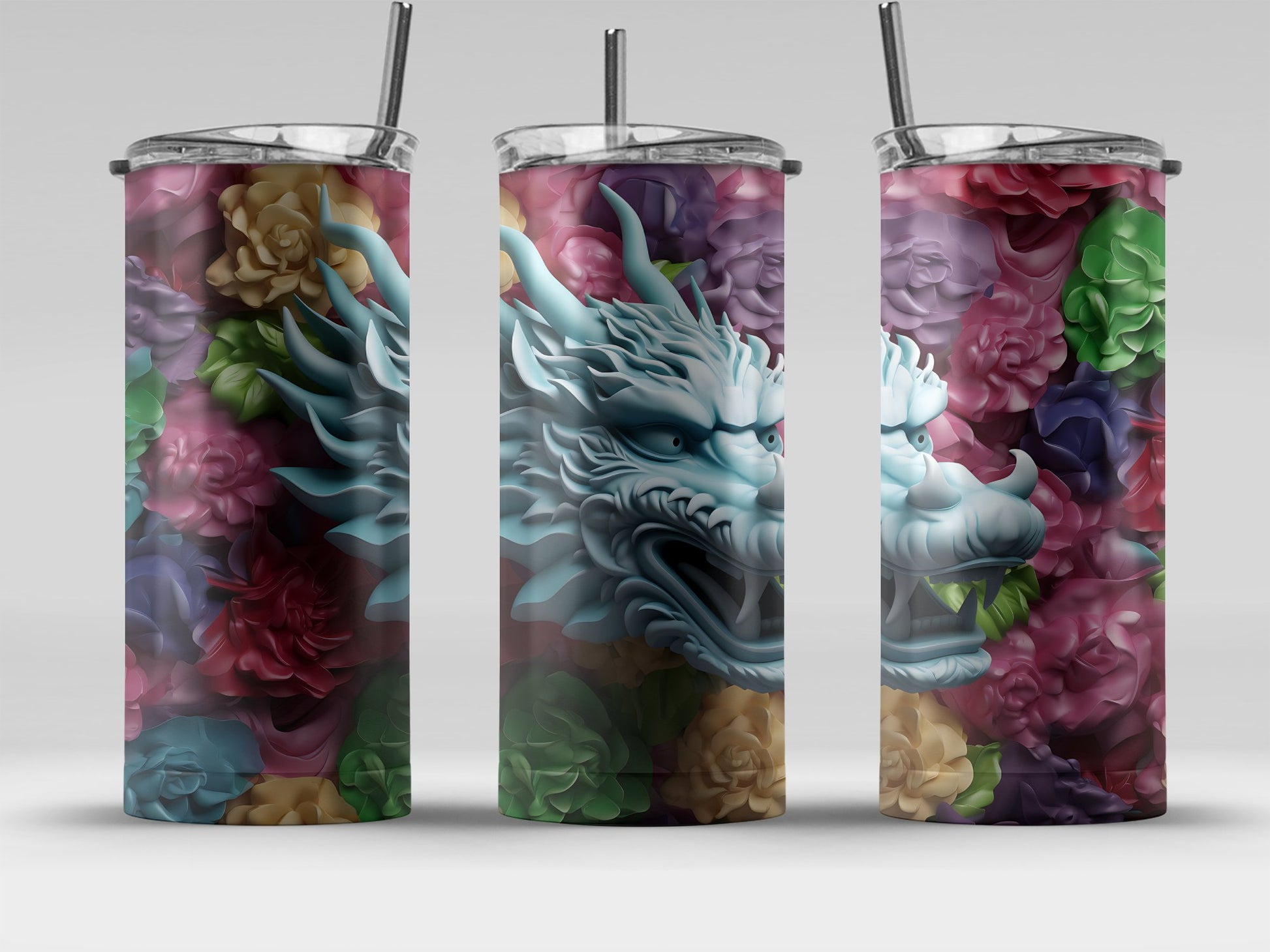 Colorful Floral Dragon Tumbler with Straw product type