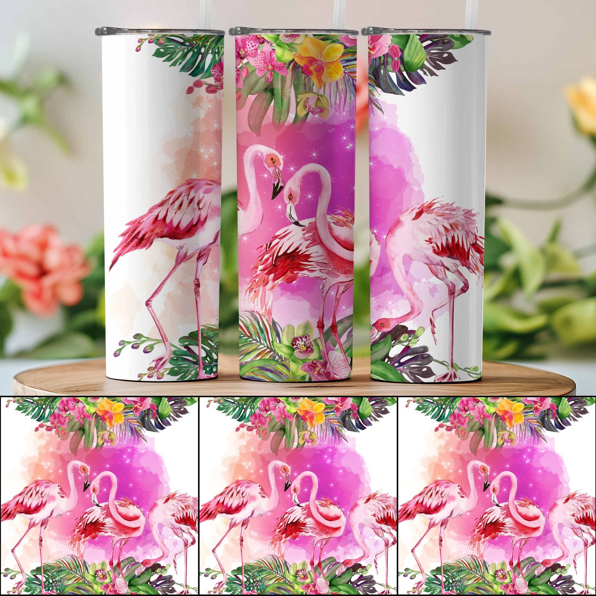 Tropical Flamingo and Flowers Tumbler product