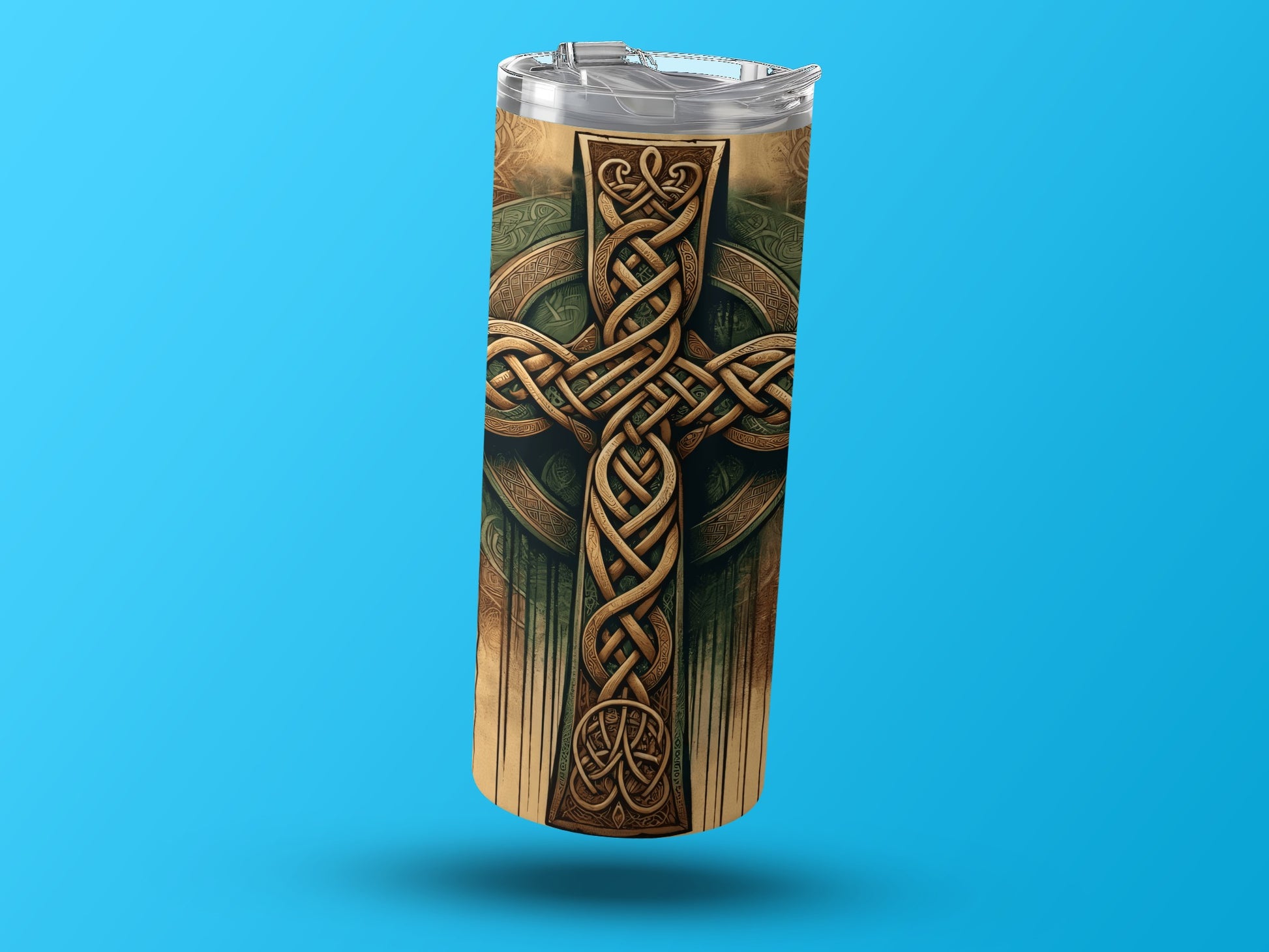 Intricate Celtic Cross Design Travel Tumbler Cup
