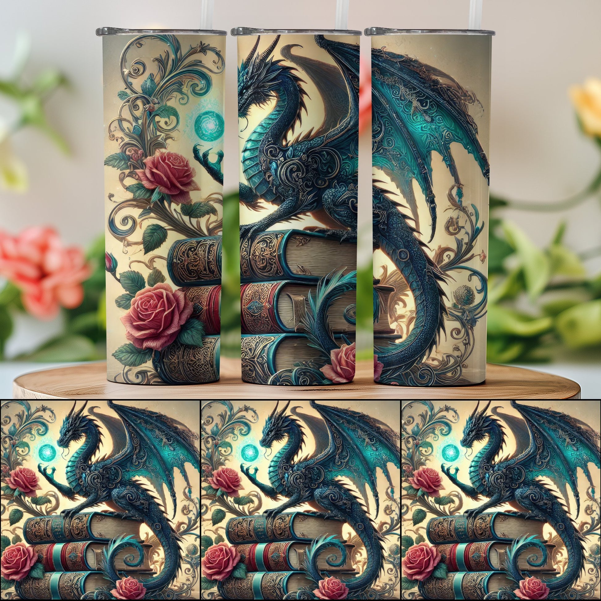 Enchanted Dragon and Roses Fantasy Art product