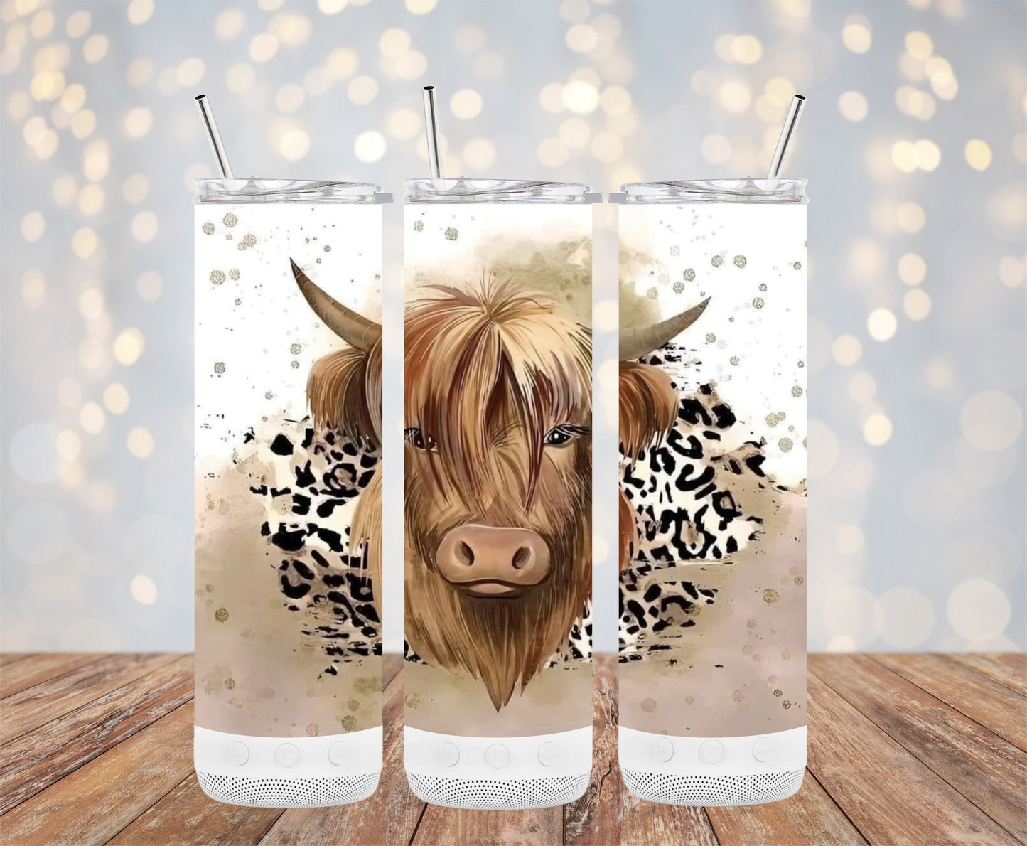 Highland Cow Tumbler with Leopard Print Accent product