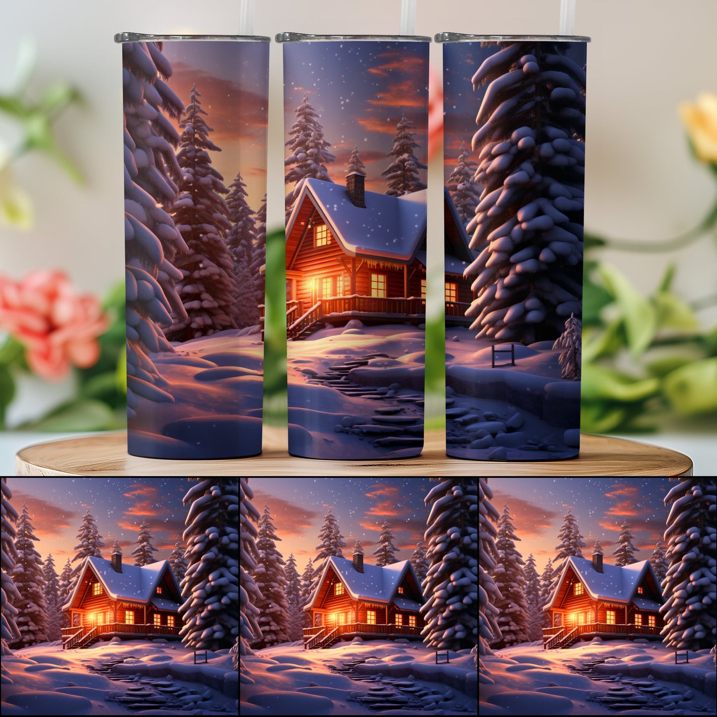 Cozy Snowy Cabin Scene Tumbler Holiday Drinkware product type