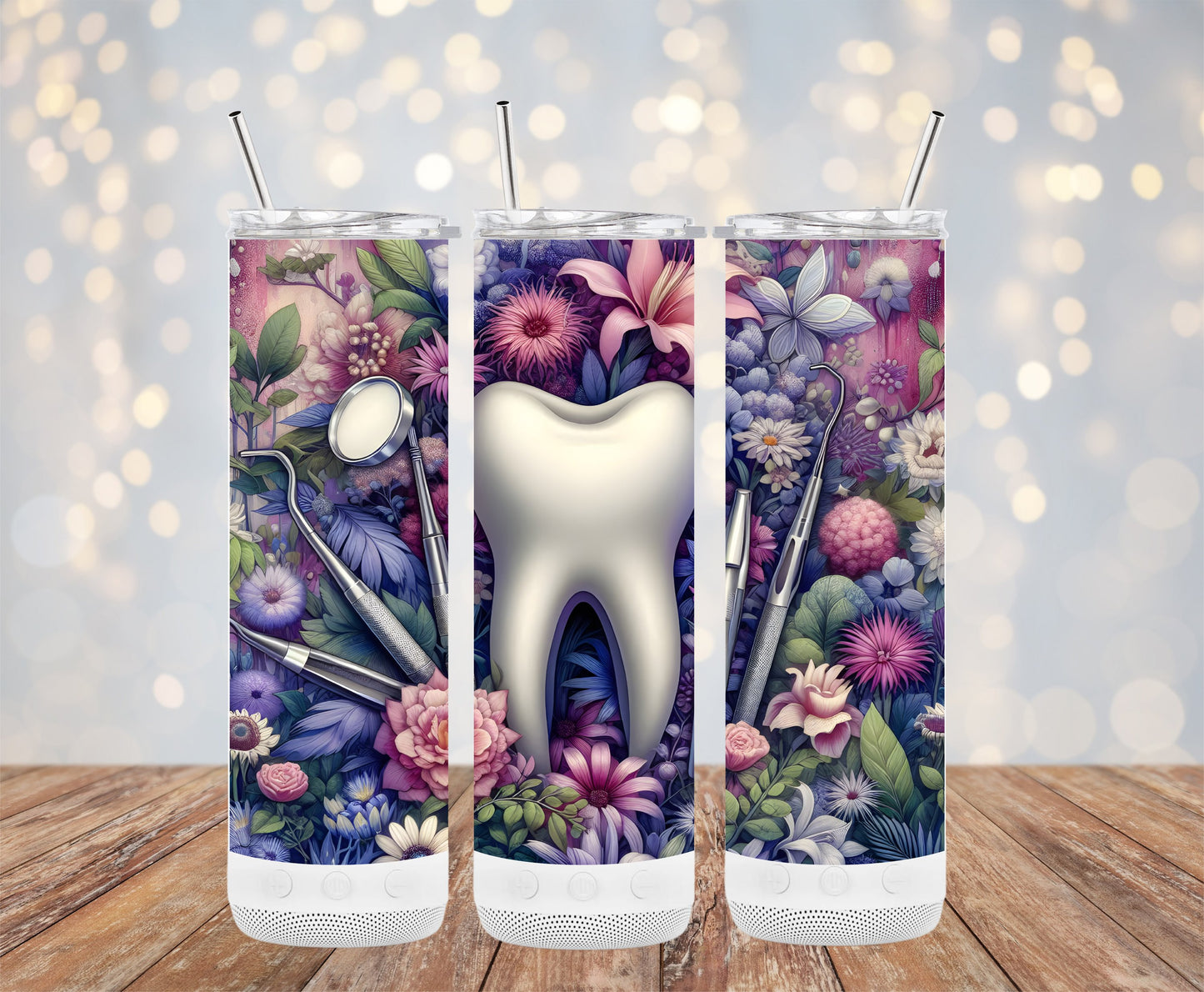 Floral Patterned Dental Tools Steel Tumbler product