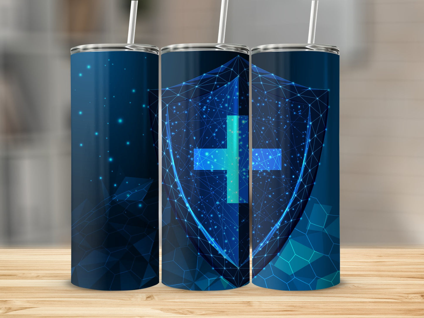 Blue Digital Shield Design Stainless Steel Tumbler product