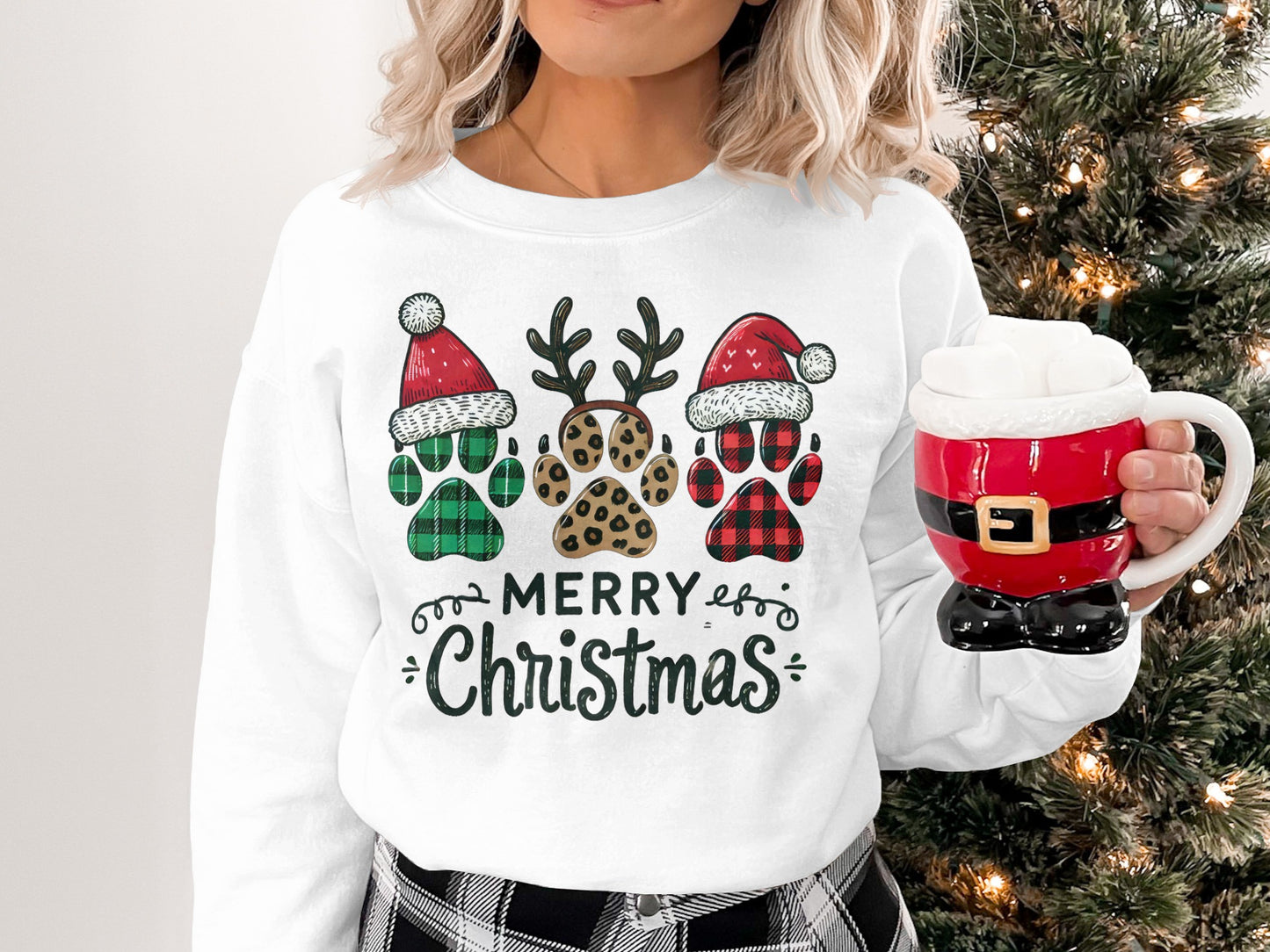 Merry Christmas Reindeer and Paw Prints Sweatshirt