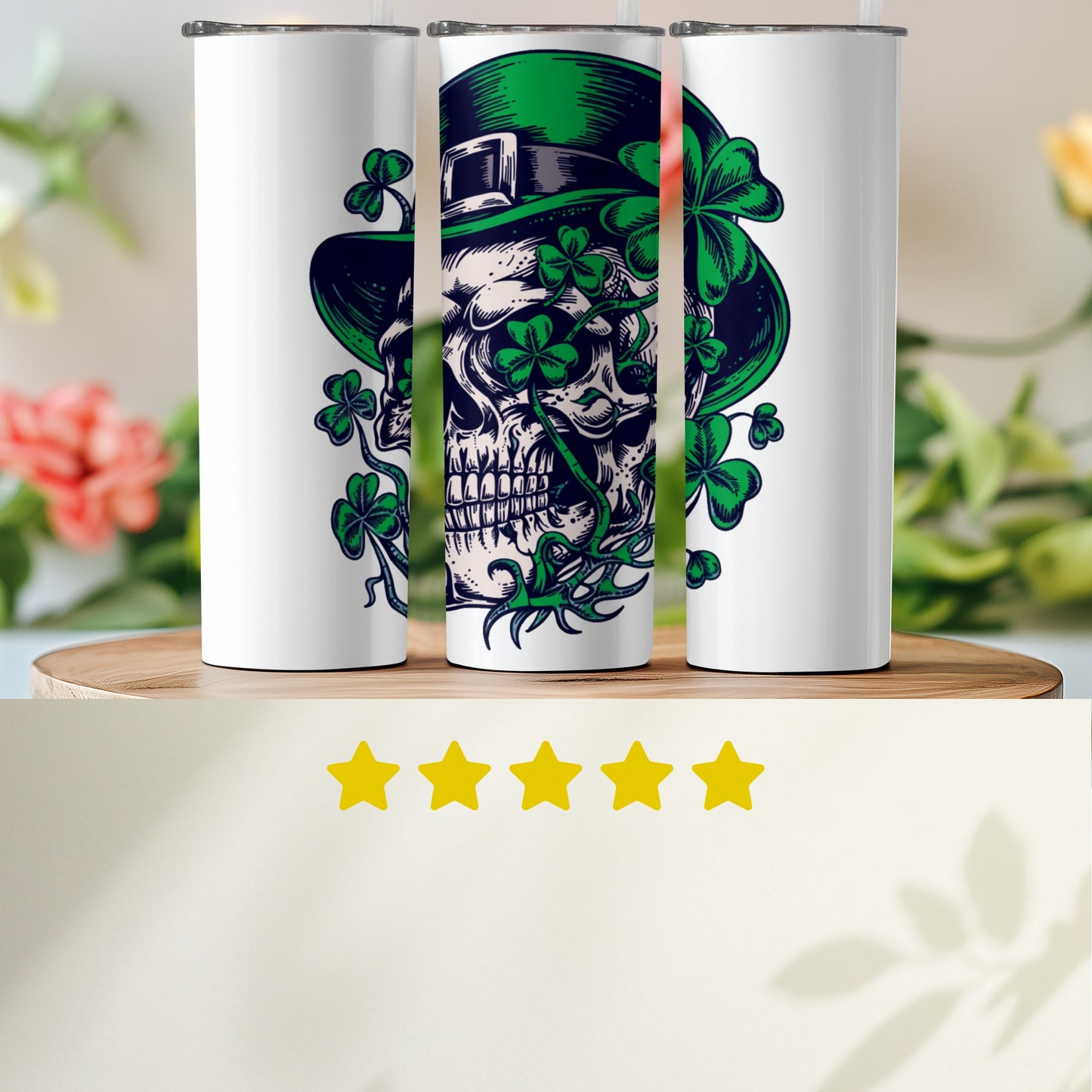 Shamrock Skull with Leprechaun Hat Tumbler Cup