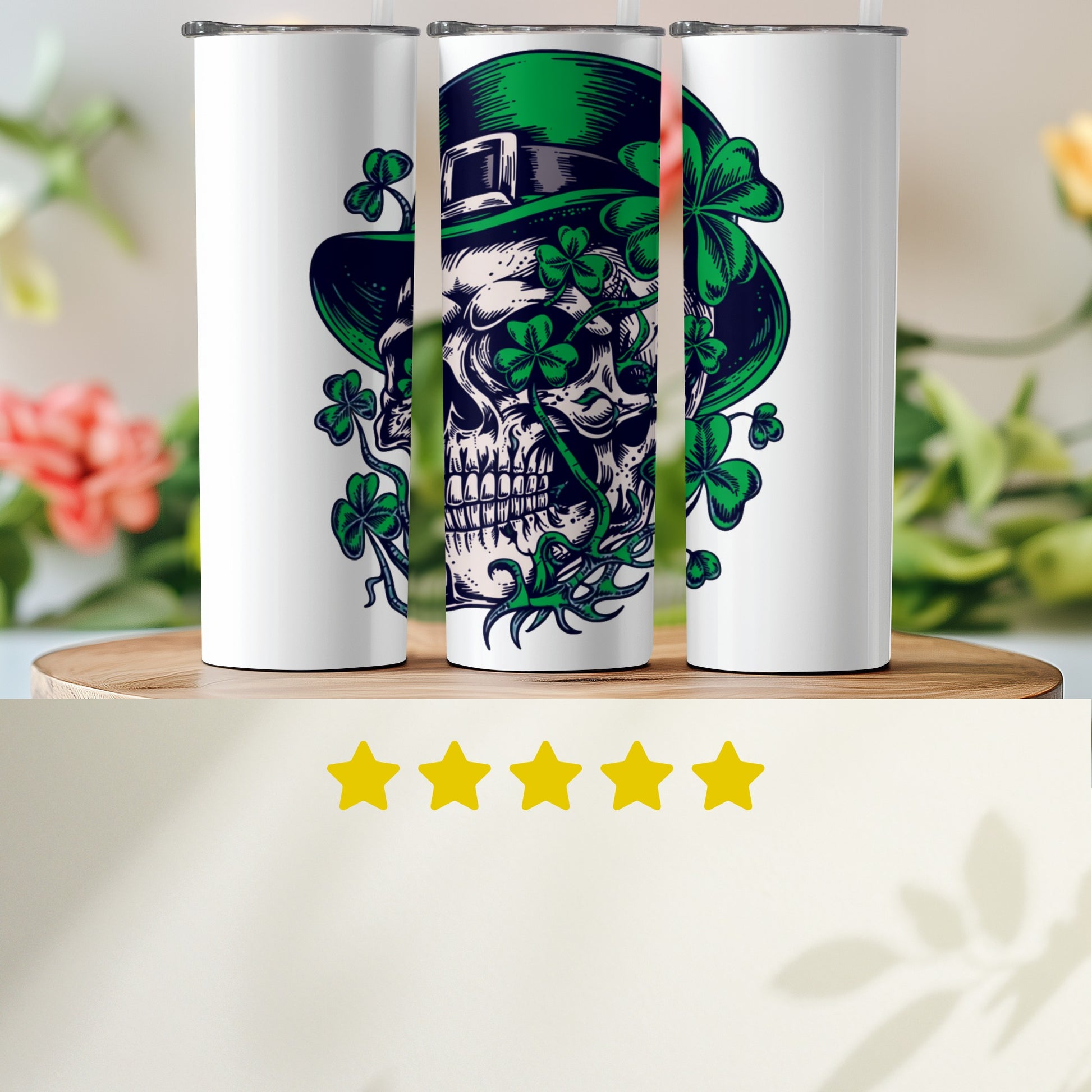 Shamrock Skull with Leprechaun Hat Tumbler Cup