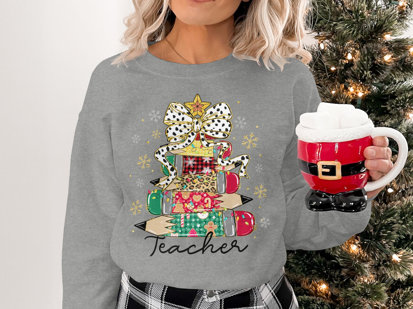 Festive Christmas Tree Teacher Graphic Sweatshirt