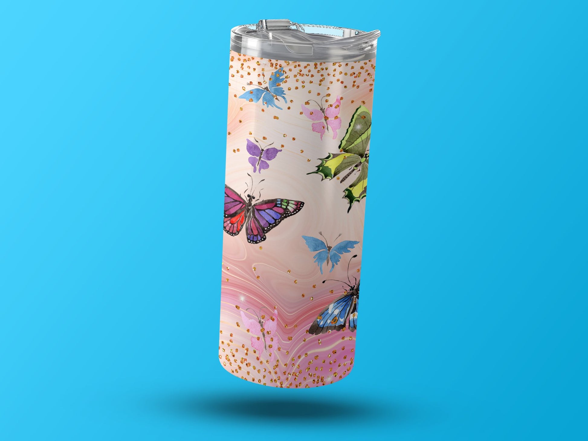 Colorful Butterfly Design on Travel Tumbler product
