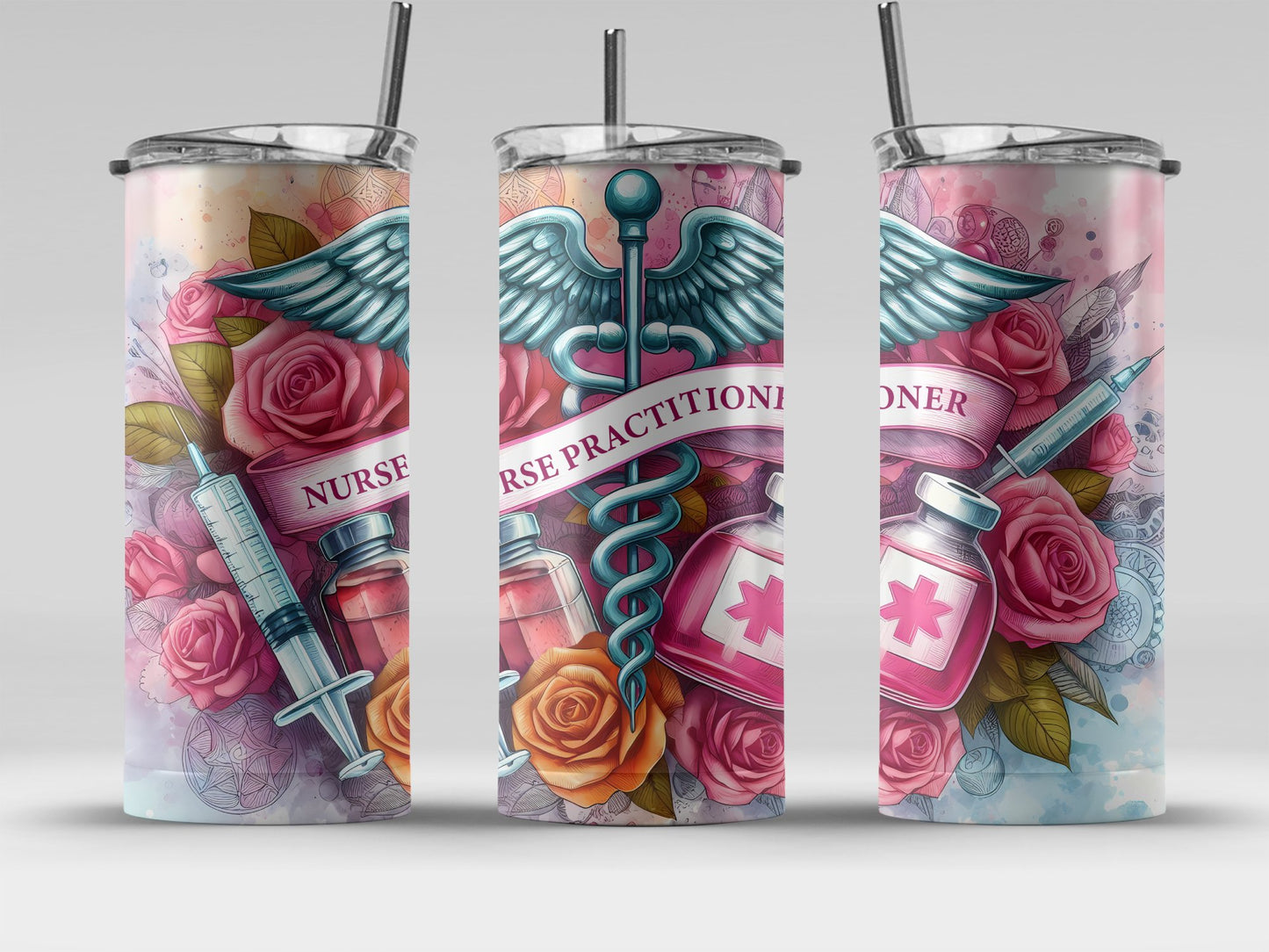 Nurse Practitioner Floral Print Tumbler Product