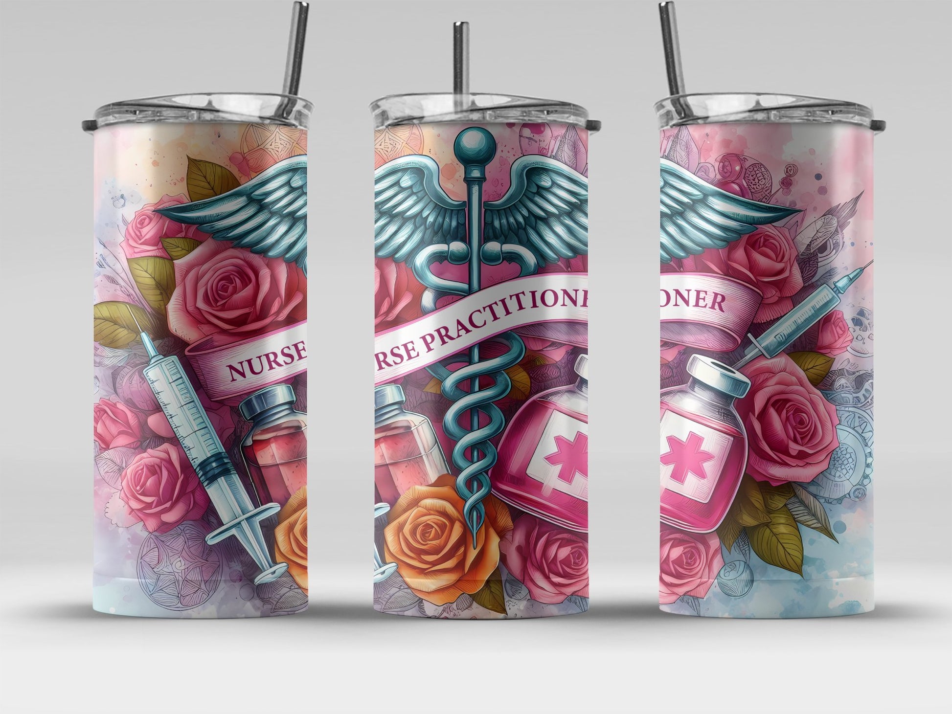 Nurse Practitioner Floral Print Tumbler Product