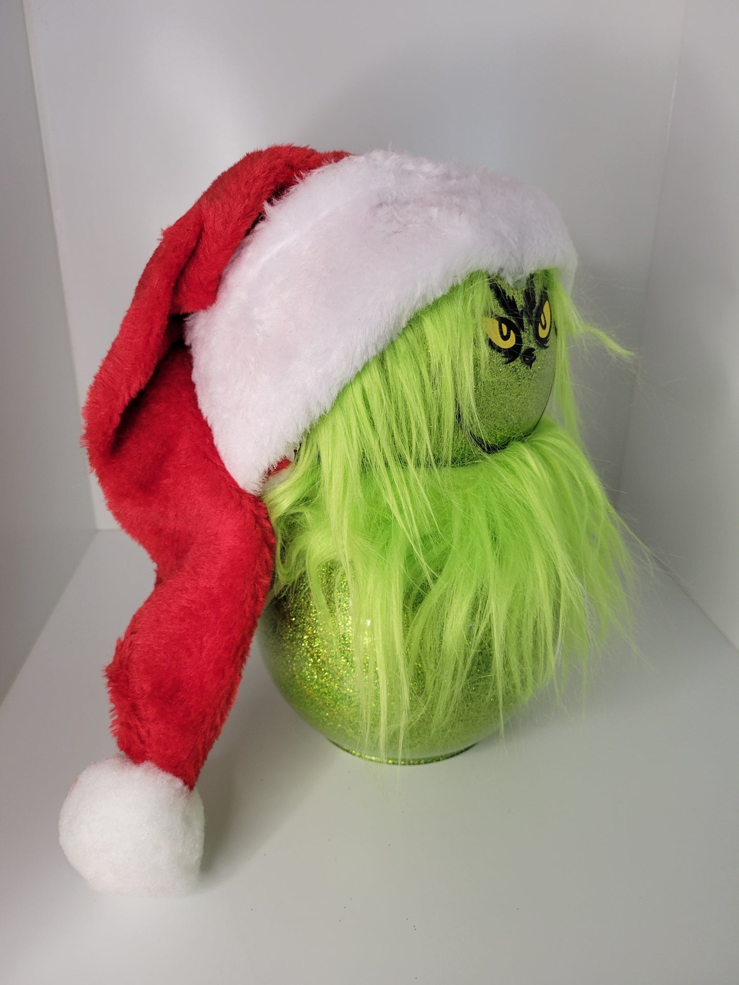 Grinch Holiday Decoration with Santa Hat Christmas Decor