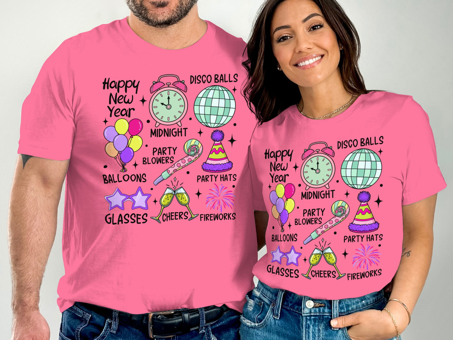 Happy New Year Disco Balls Midnight Fireworks Shirts