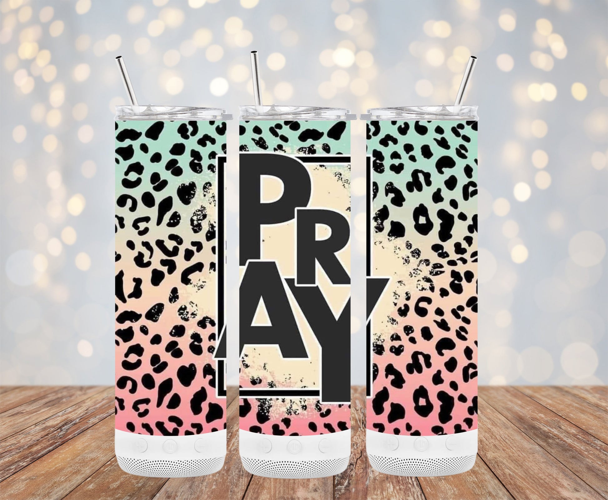 Pray Leopard Print Tumbler with Straw product type