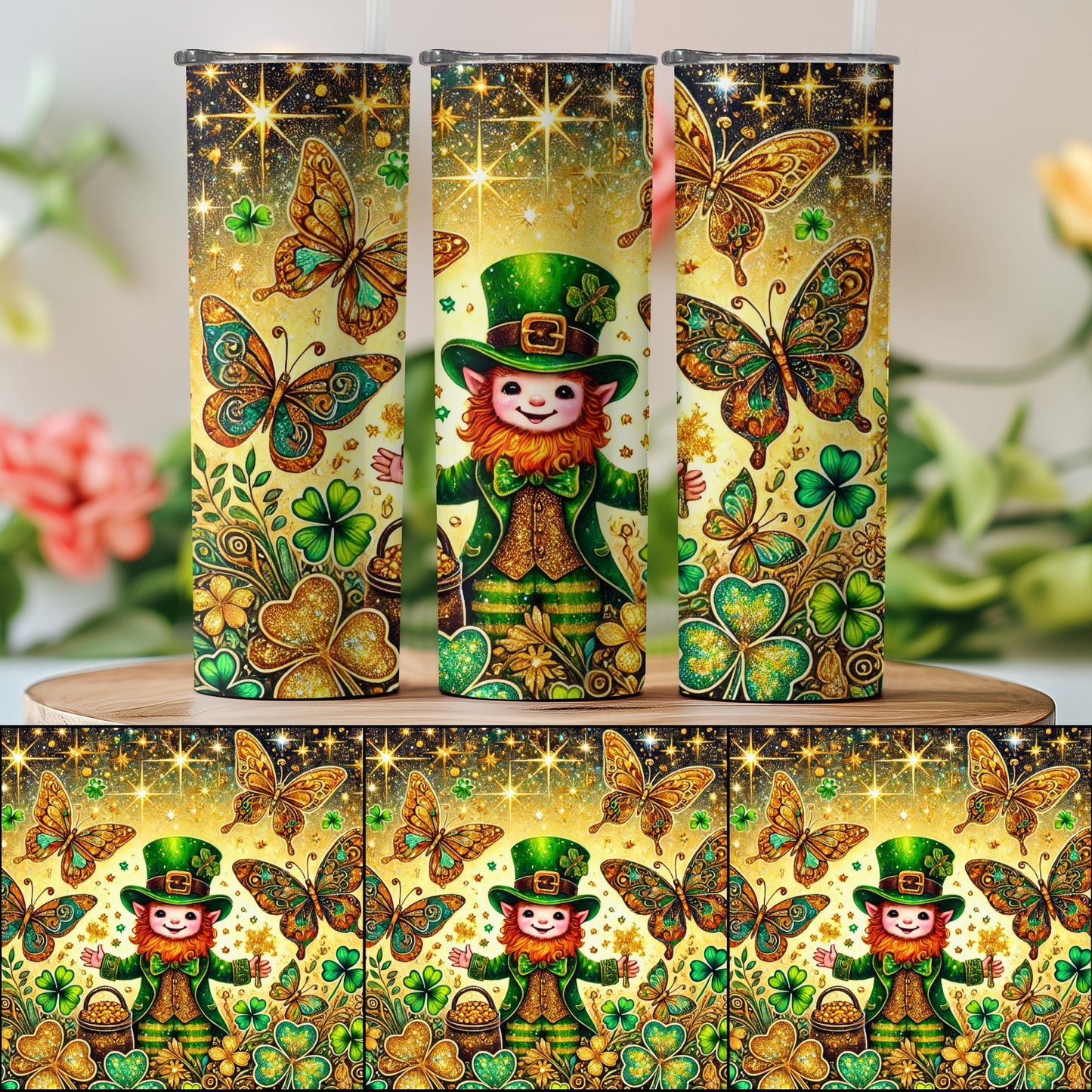 Leprechaun and Butterflies Sparkling Tumbler Cup