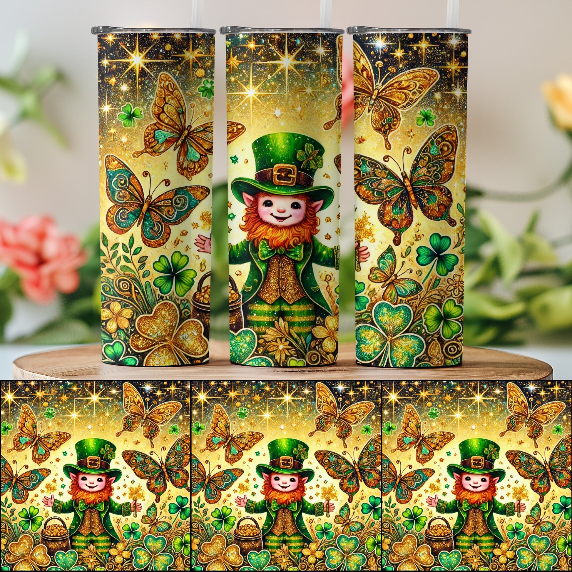 Leprechaun and Butterflies Sparkling Tumbler Cup