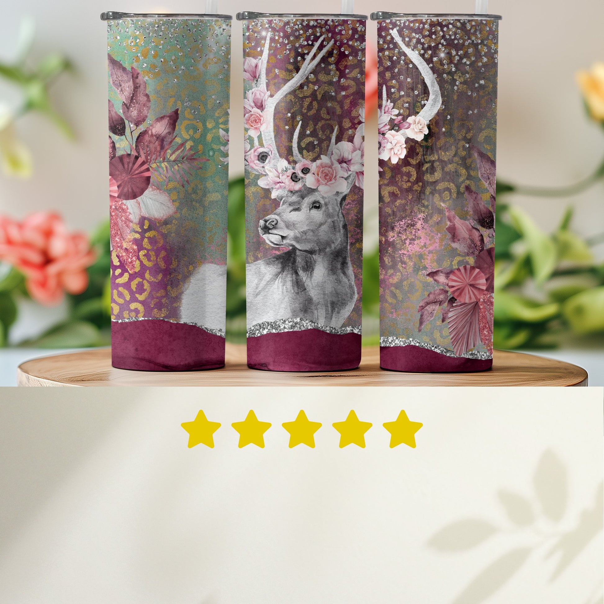 Deer Antlers and Floral Pattern Insulated Tumbler product