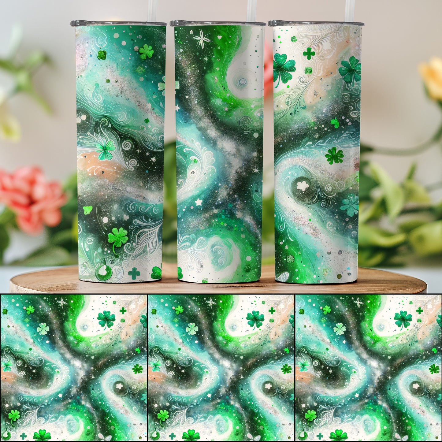 Green Shamrock Galaxy Swirl Tumbler Drinkware