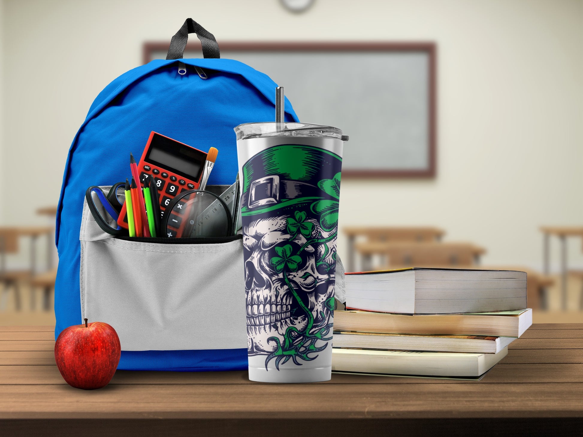 Shamrock Skull Design Stainless Steel Tumbler Cup