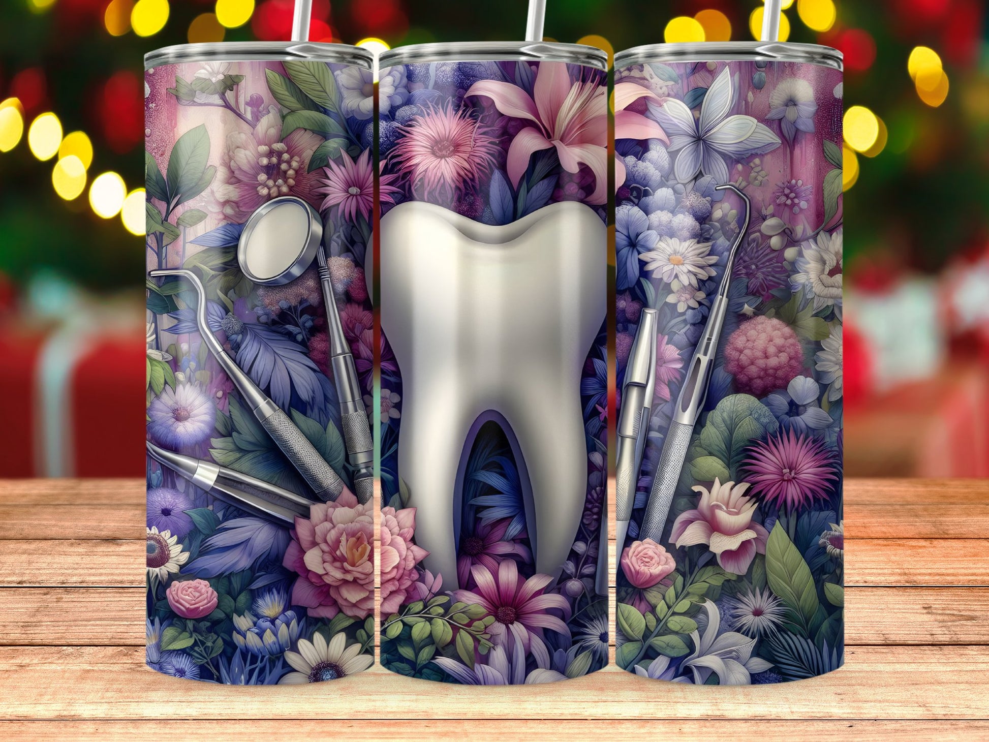 Dental Themed Colorful Floral Art Tumbler product