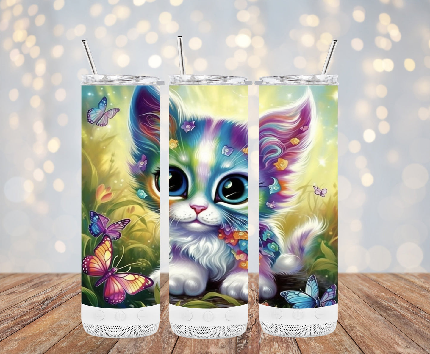 Colorful Cat and Butterflies Tumbler product