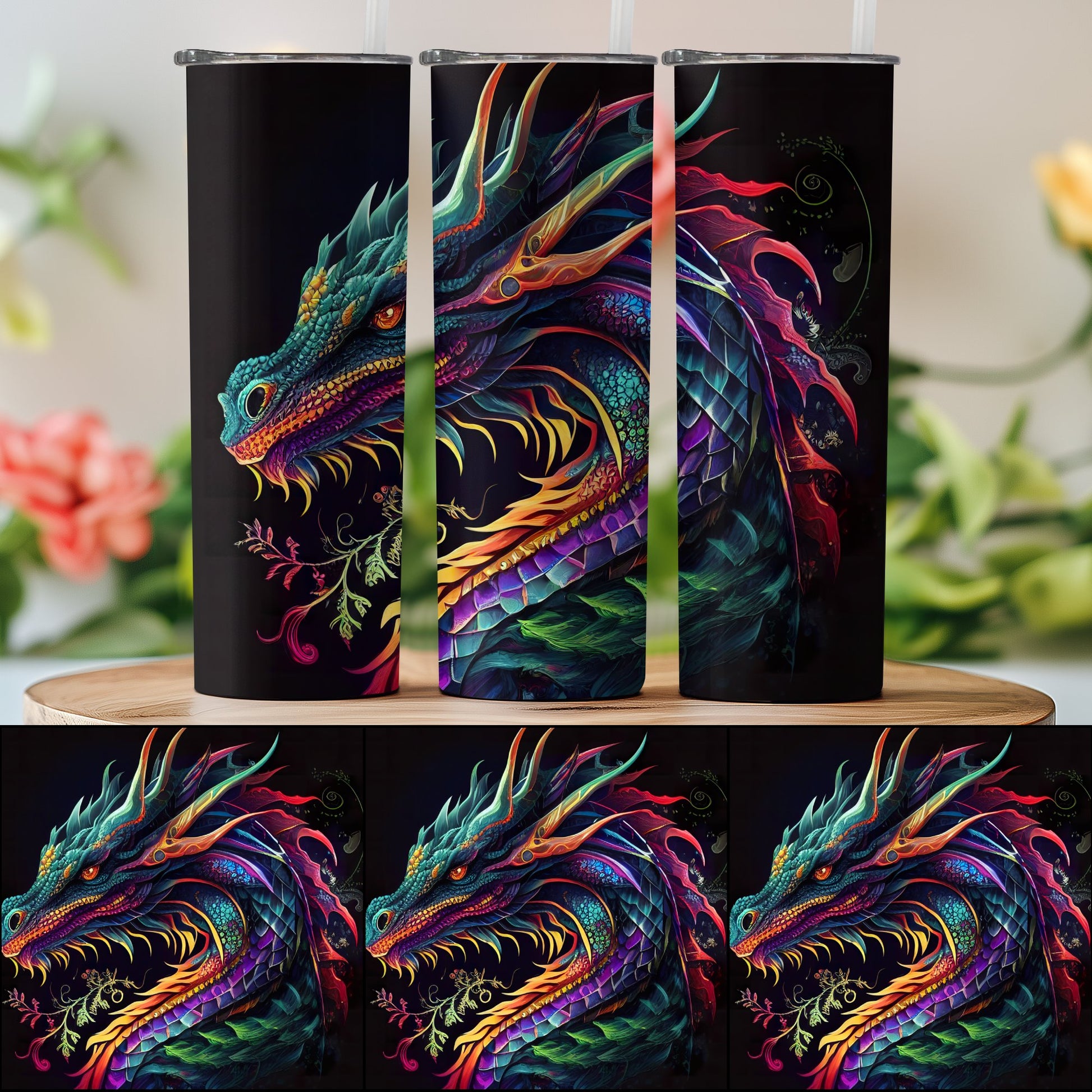 Majestic Colorful Dragon Artwork on Tumbler product
