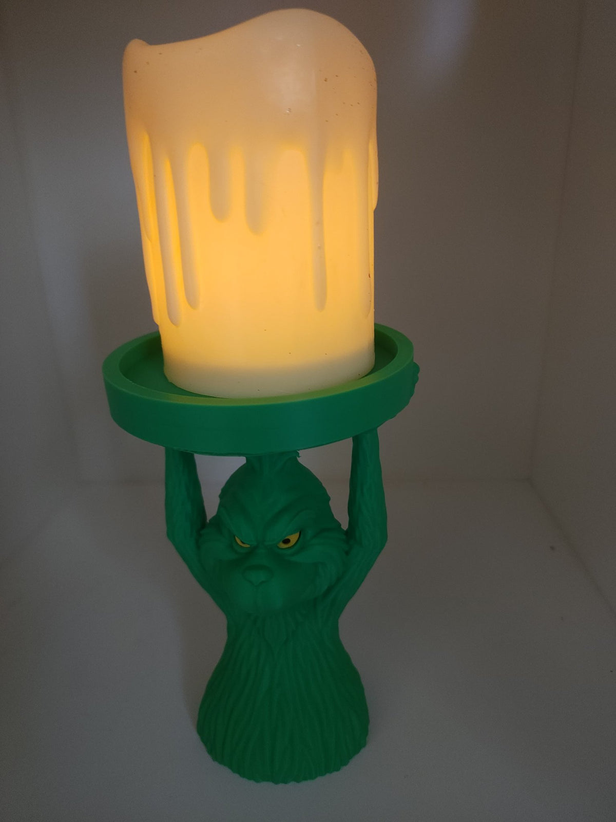 Grinch candle holder with LED candle