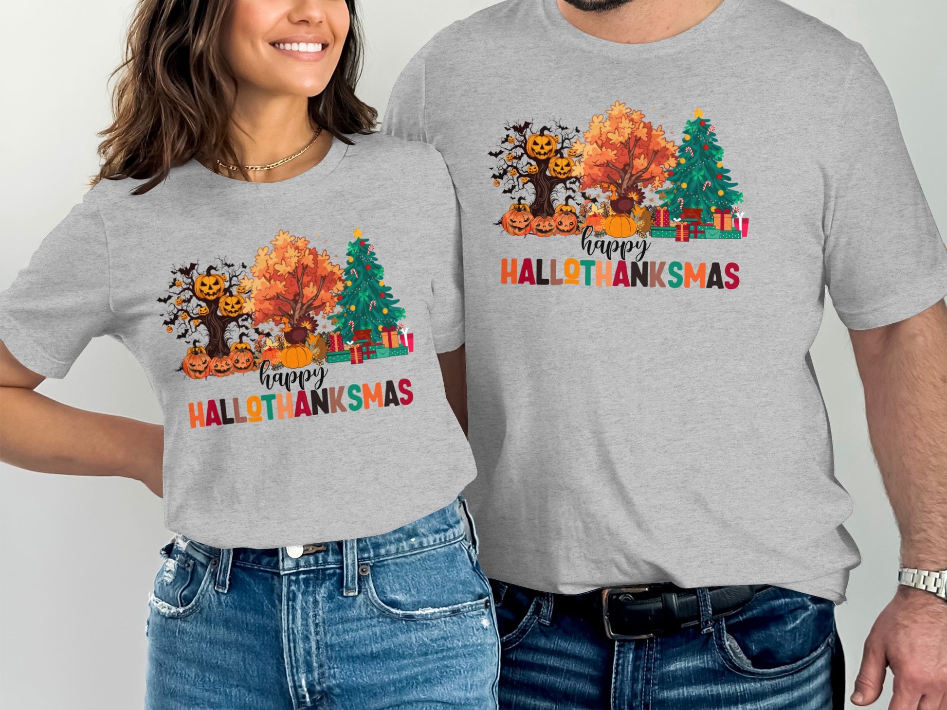Happy Hallothanksmas Graphic Tee for Festive Vibes