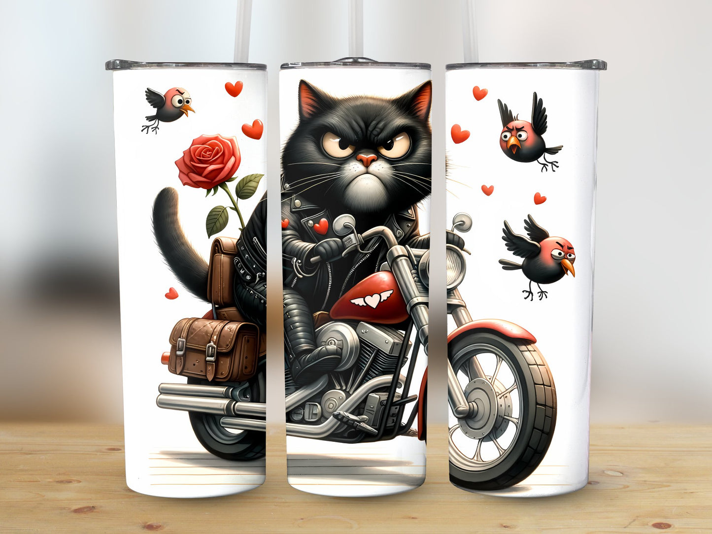 Cranky Cat Cool Rider (Valentine Tumbler)