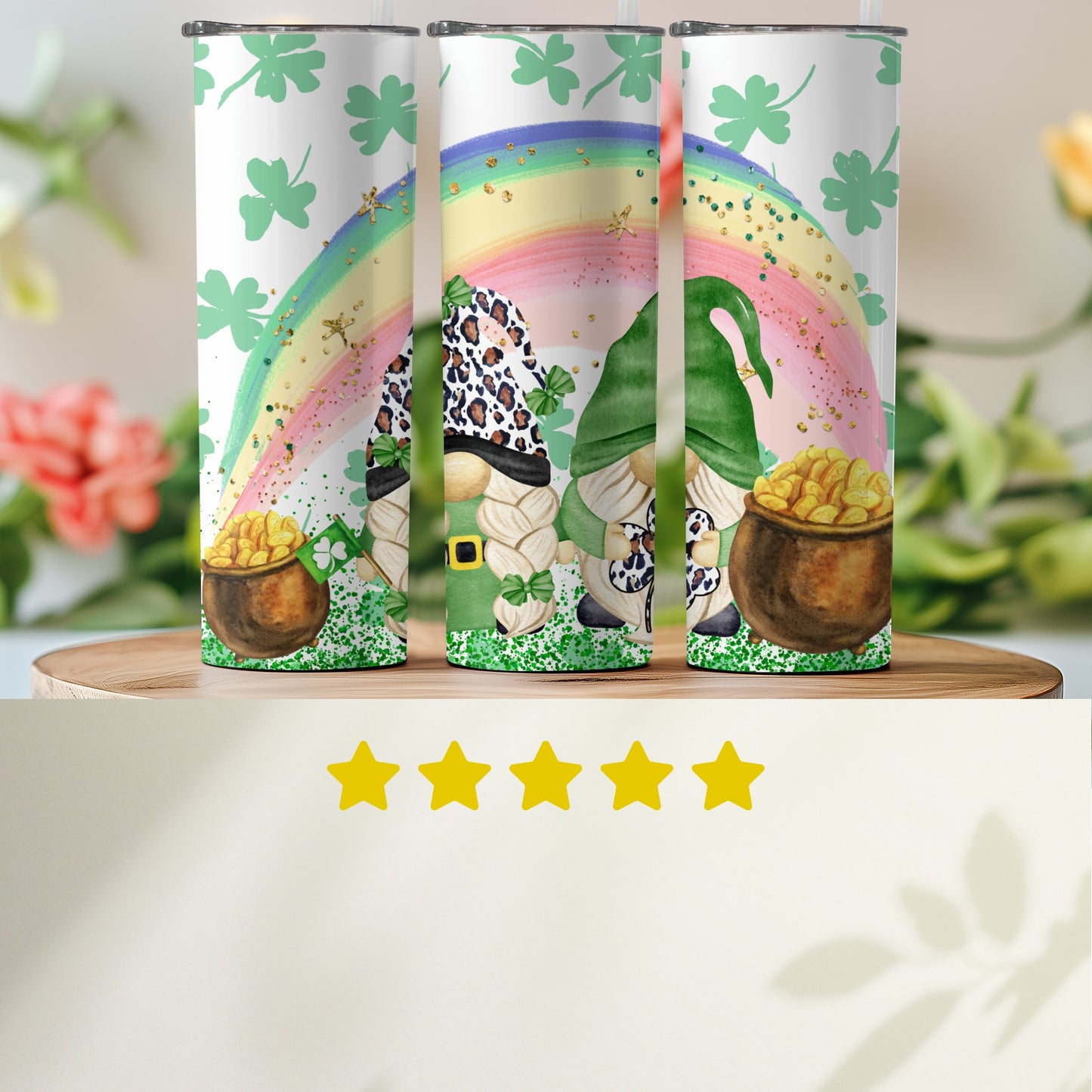 Shamrock Gnome Rainbow Tumbler St. Patrick's Day Cup