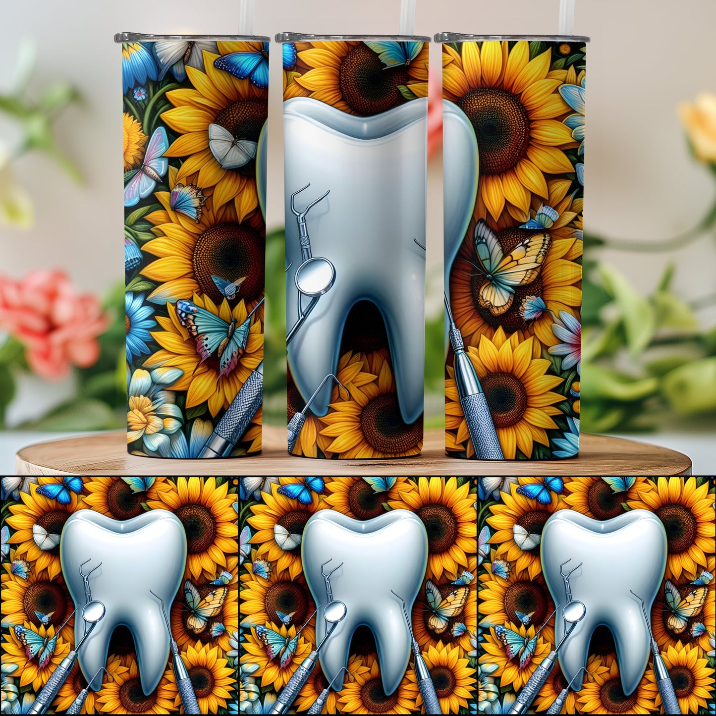 Whimsical Sunflower Dental Art Tumbler Unique Drinkware product type