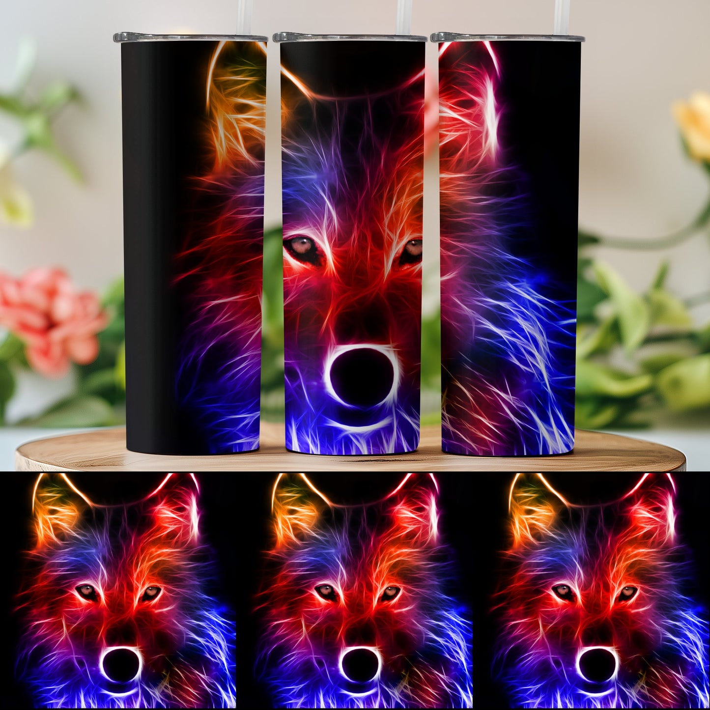 Neon Wolf Design Tumbler Illuminated Custom Drinkware product type