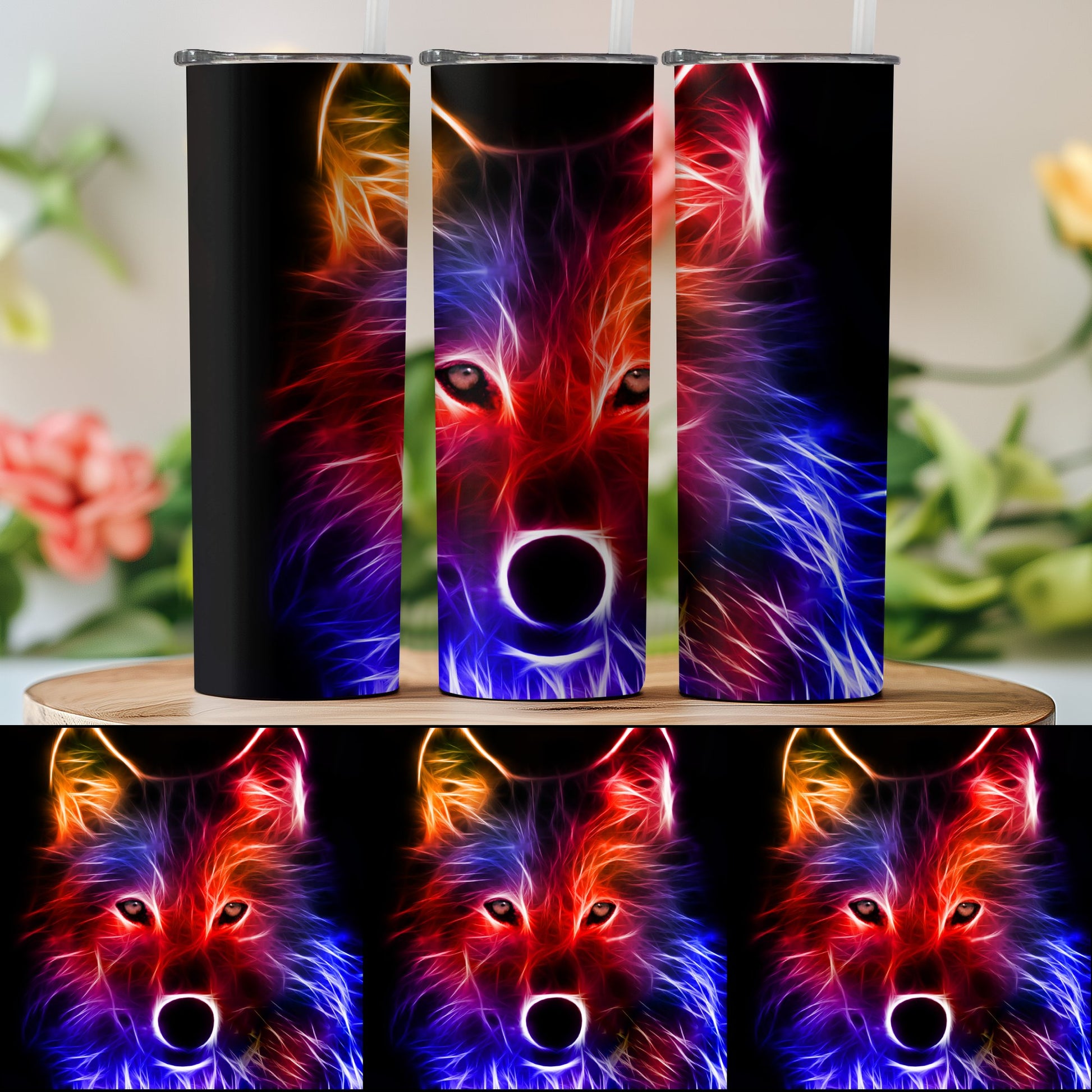 Neon Wolf Design Tumbler Illuminated Custom Drinkware product type