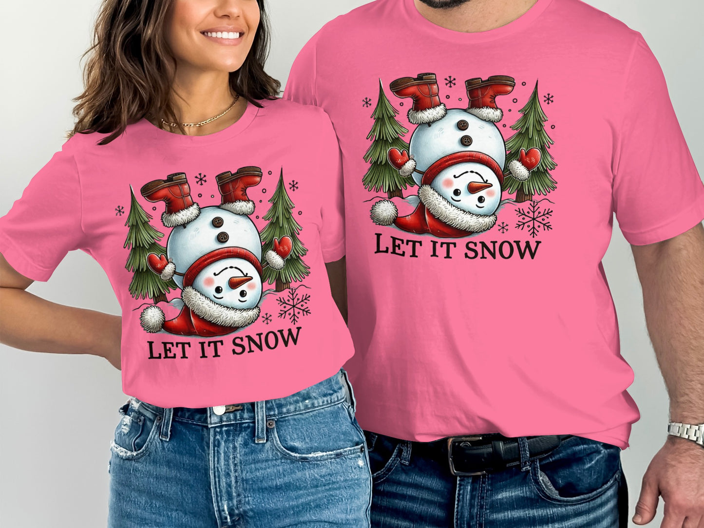 Pink Let It Snow Snowman T-shirt