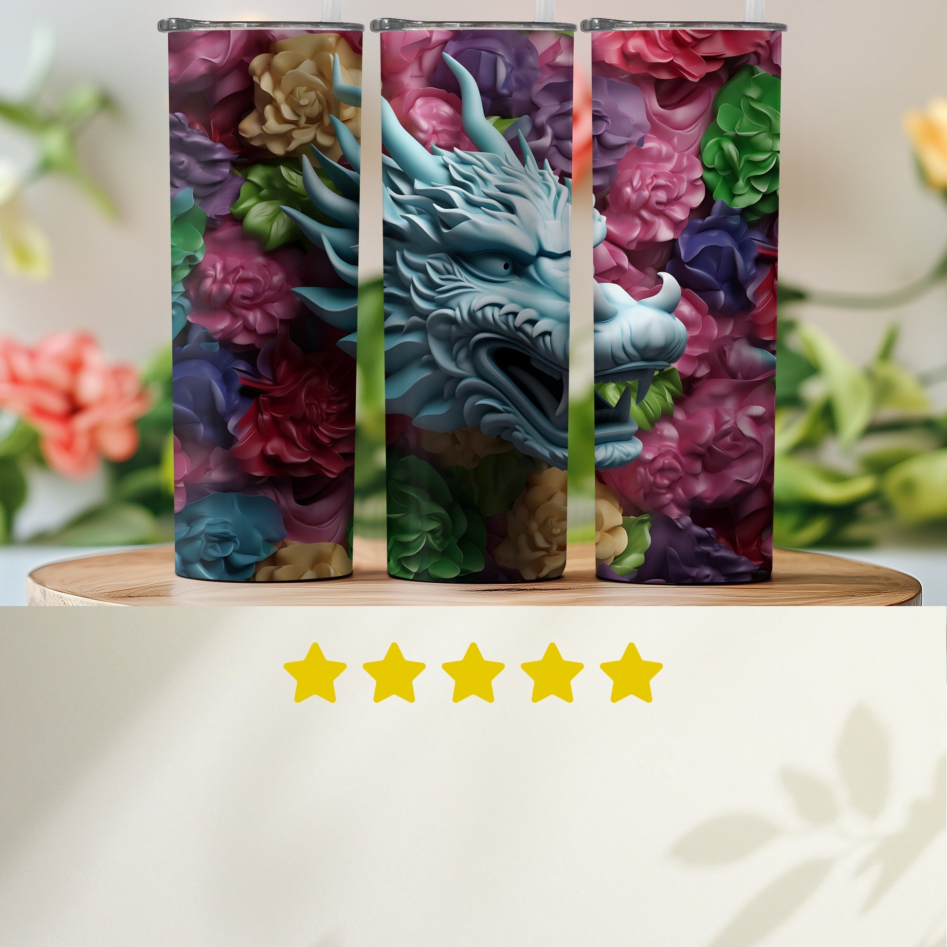 Dragon with Colorful Floral Background Tumbler product type