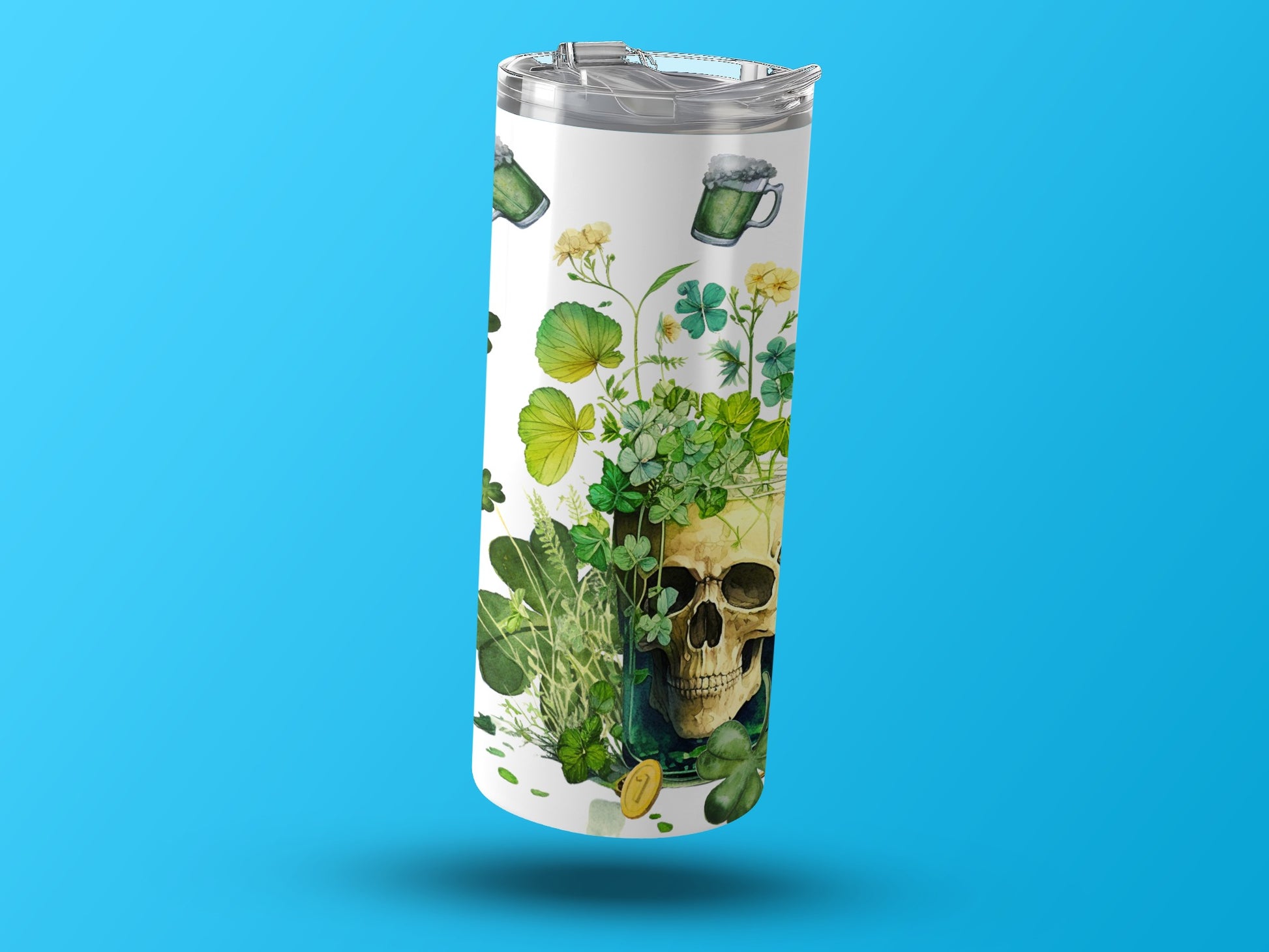Skull and Green Botanical Illustration Tumbler Cup