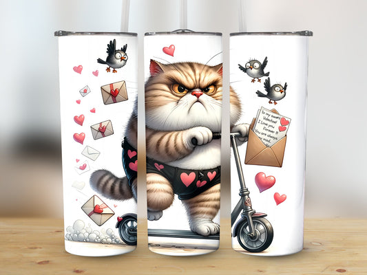 Cranky Cat Riding Scooter (Valentine Tumbler)