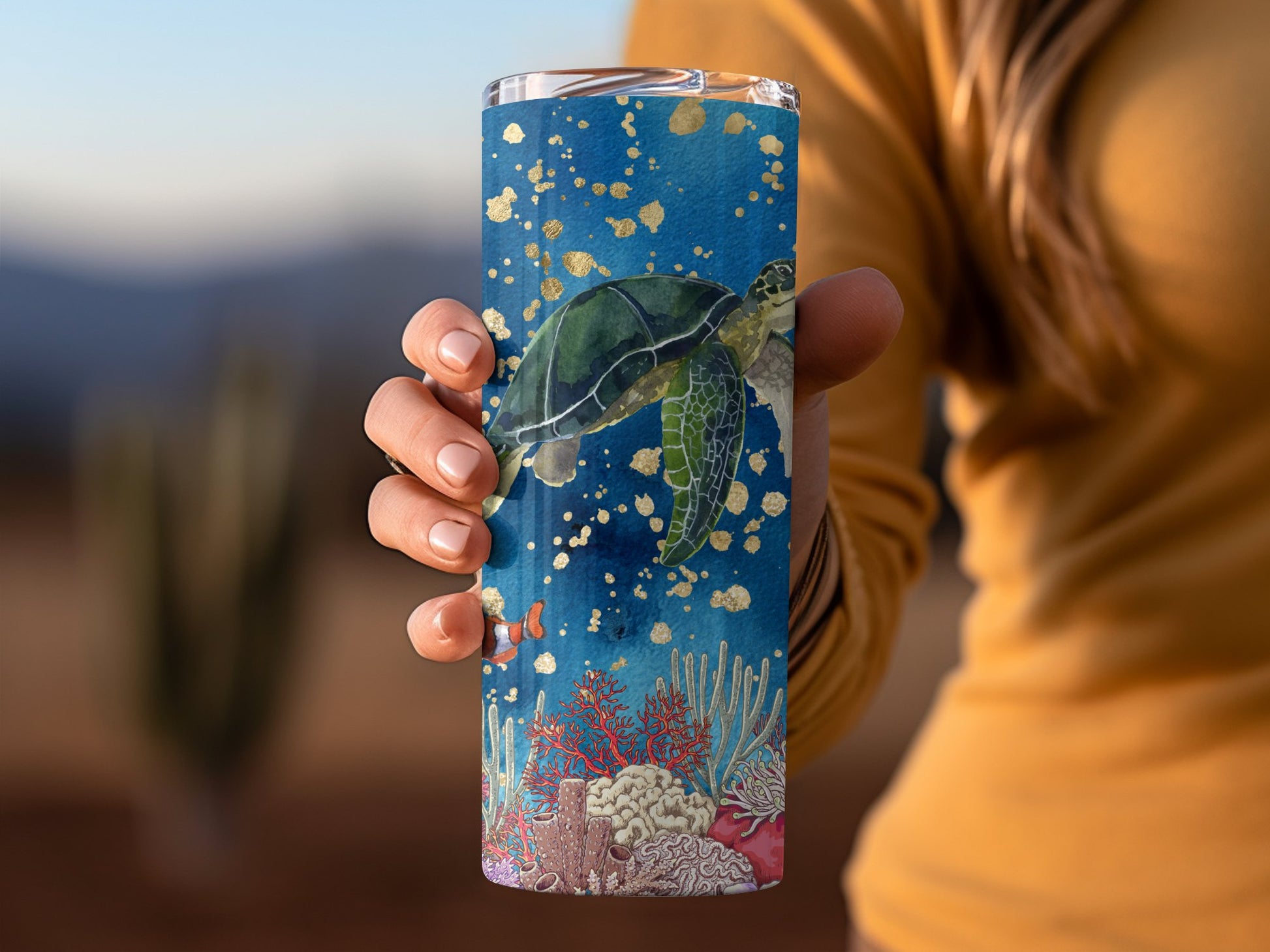 Colorful Sea Turtle Art on Tumbler product
