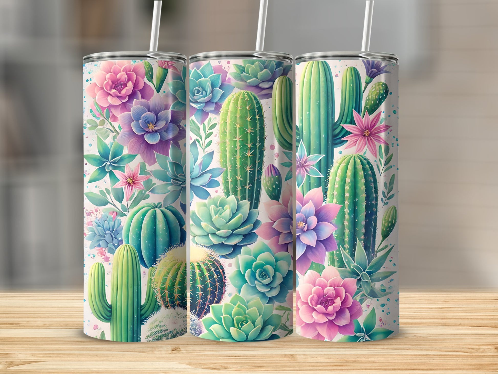 Floral and Cactus Themed Tumblers Colorful Product type