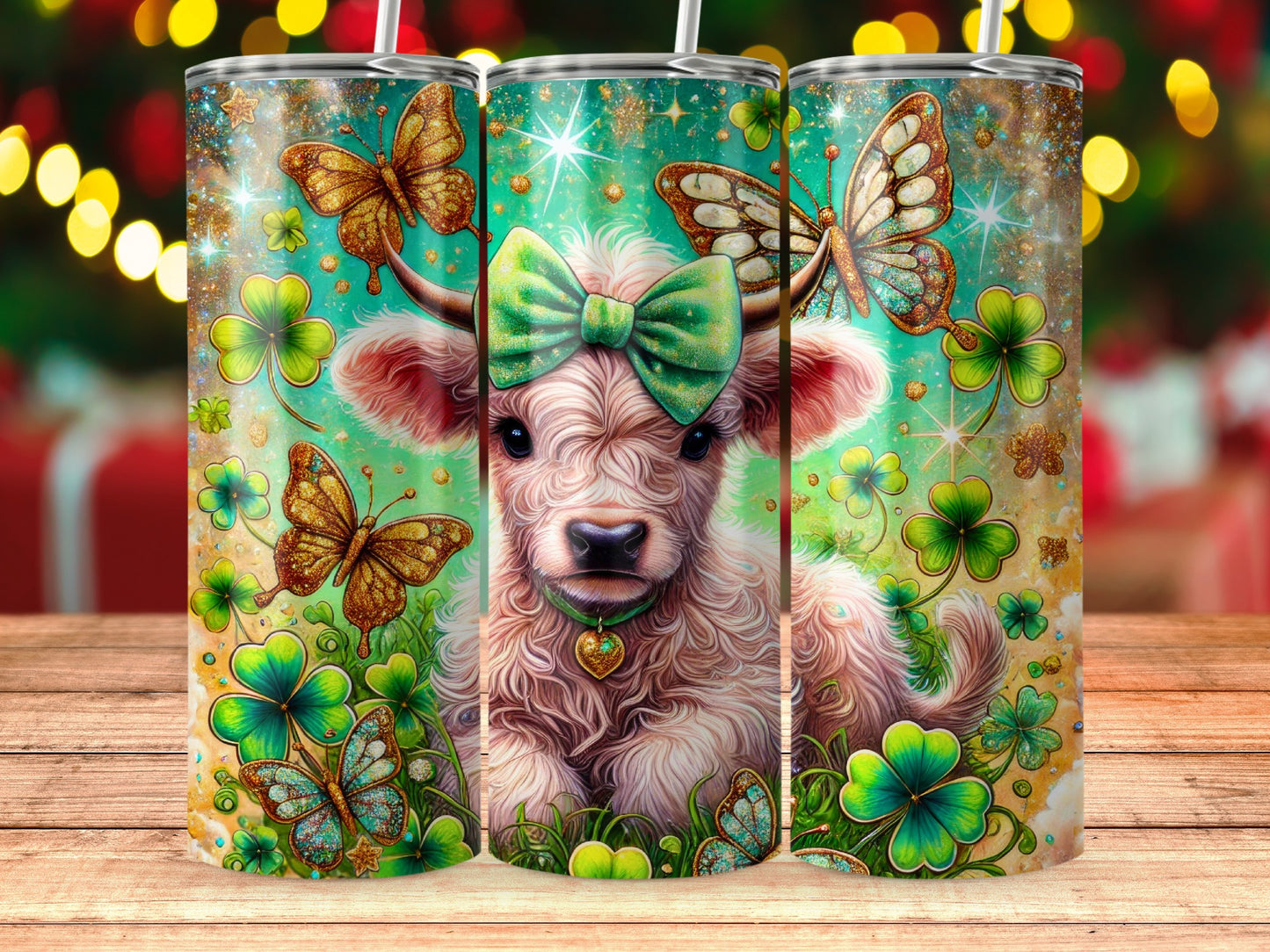 Cute Puppy Butterflies and Shamrocks Tumbler Cup Design