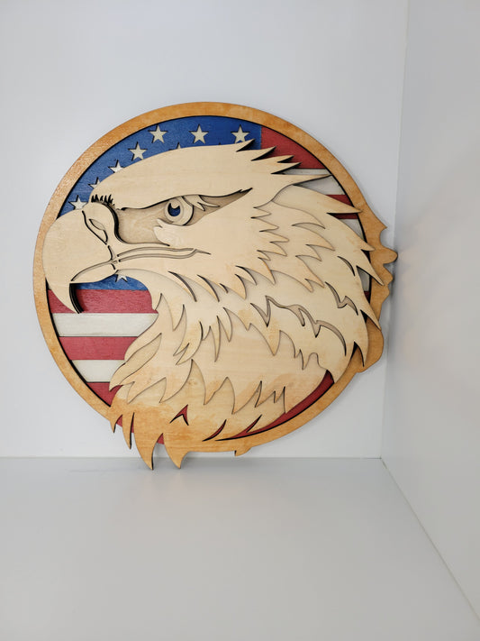 Patriotic Bald Eagle Wall Art Home Decor Circular Sign