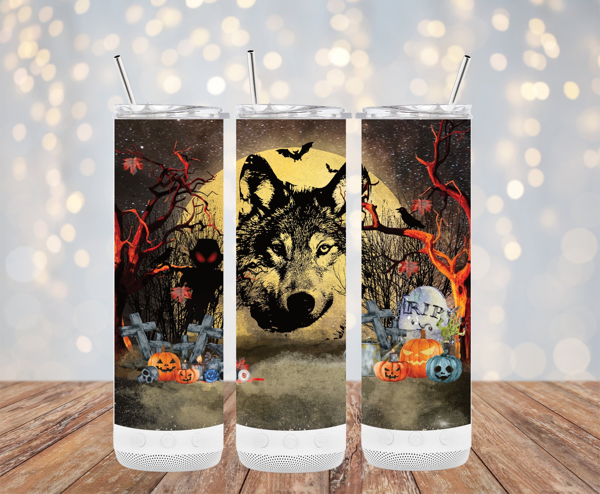 Spooky Halloween Wolf Design Tumbler Perfect Holiday product