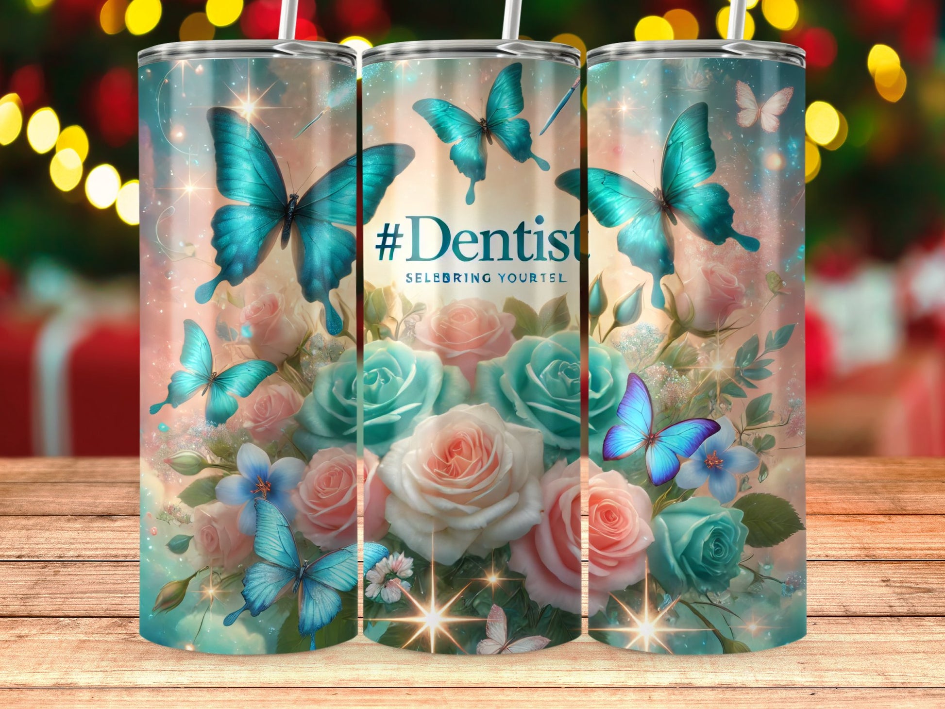 #Dentist Blue Butterflies and Flowers Themed product