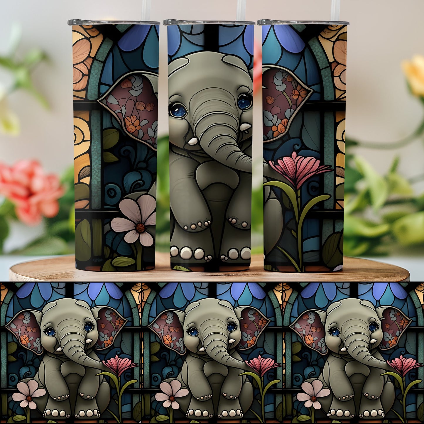 Charming Elephant Floral Design Tumbler product